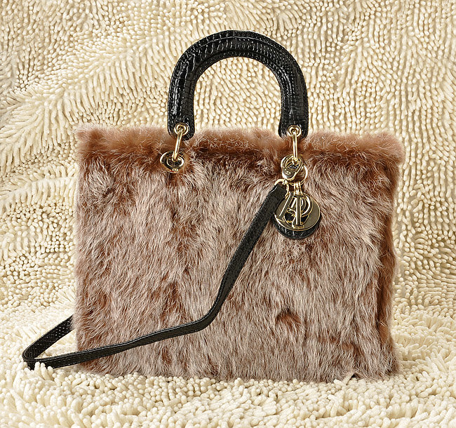 replica jumbo lady dior rabbit hair bag 6322 brown